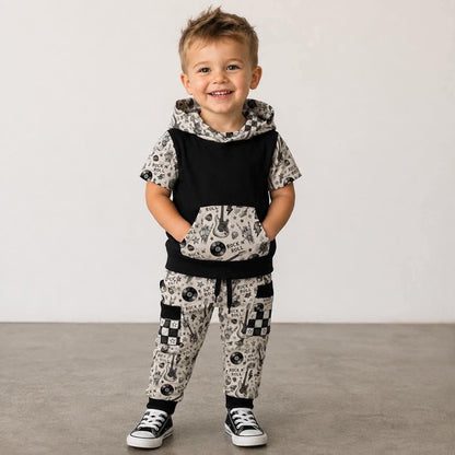 Rock n Roll Kids’ Hooded Tee w/ Cargo Joggers Set- Punk/Rock Pre-Order
