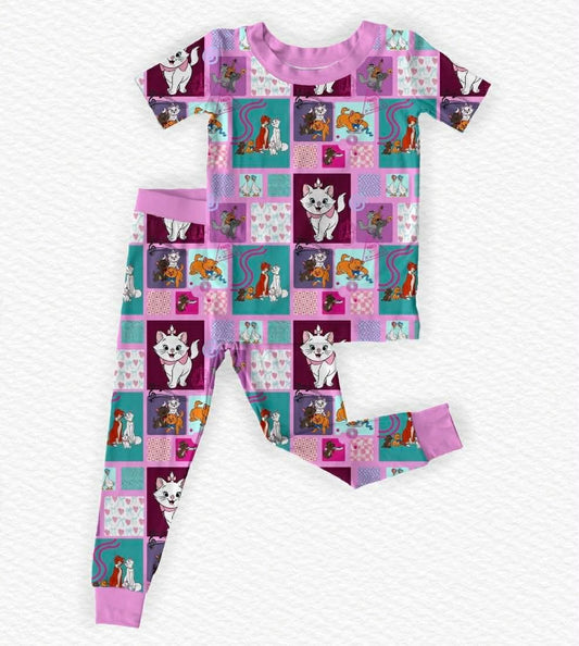 Alley Cats Short Sleeve/Pant Pj Set- Patchwork RTS