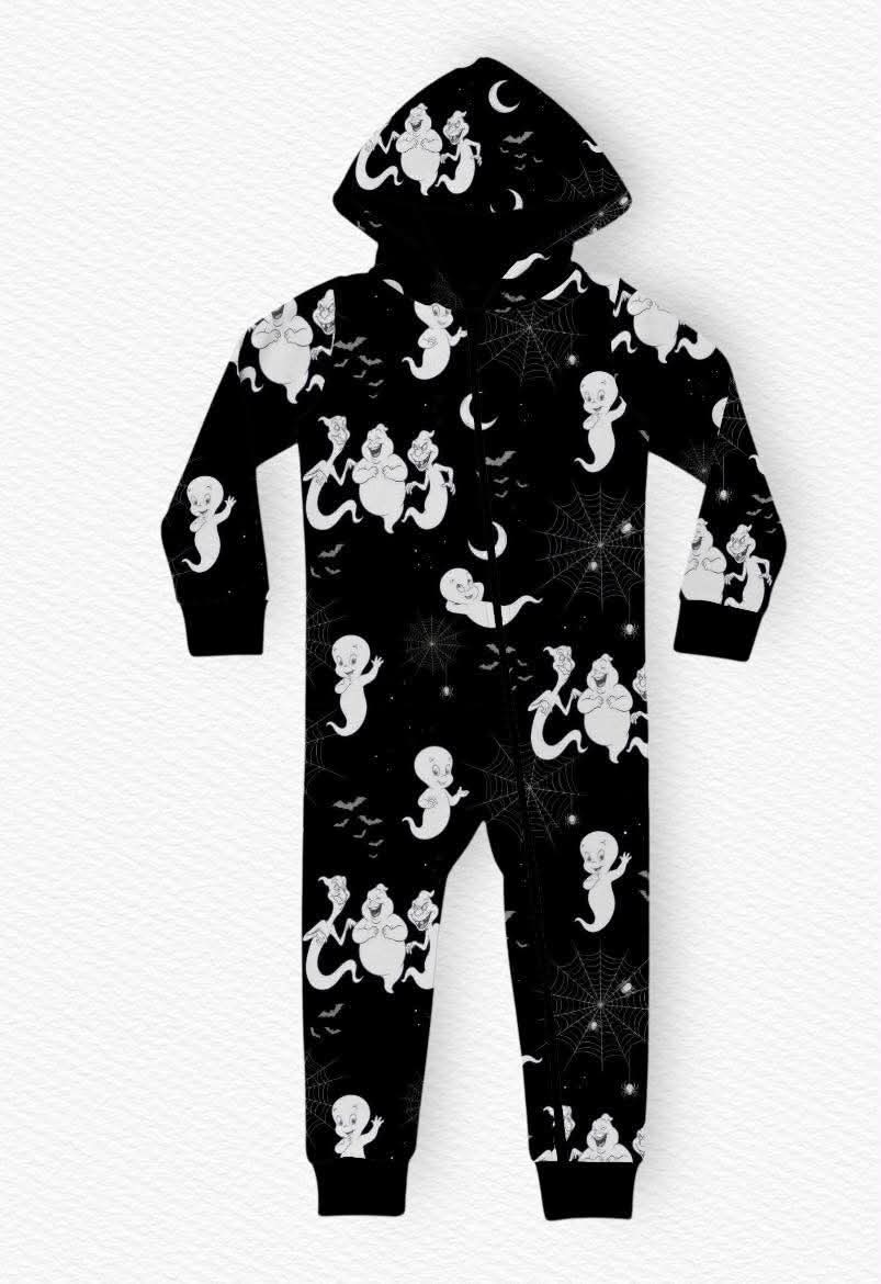 *Glows In The Dark* Friendly Glow Hooded Zip Up Romper- Ghost Pre-Order