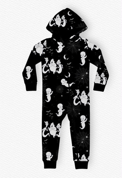 *Glows In The Dark* Friendly Glow Hooded Zip Up Romper- Ghost Pre-Order