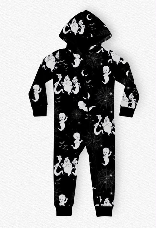 *Glows In The Dark* Friendly Glow Hooded Zip Up Romper- Ghost Pre-Order
