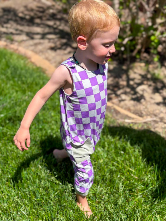 Berry Royal Checks Kids Tank Romper- Snacks RTS
