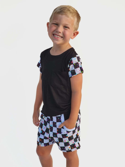 Rebel Raceway Short Sleeve Tee with Drawstring Short Set- Splatter LF RTS
