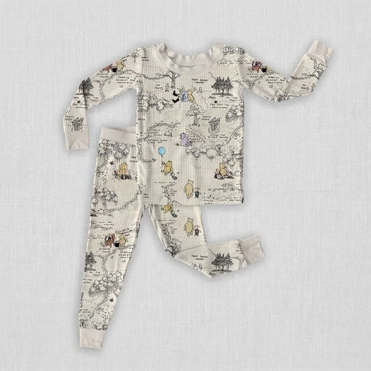100 Acre Woods Waffle Long Sleeve Shirt w/ Fold Over Feet Pants Pj Set- Waffle Pre-Order