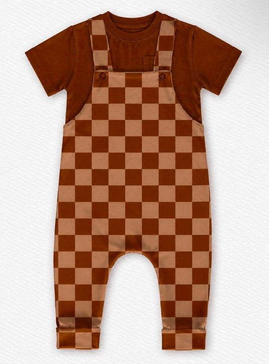 Apple Cider Checks Kids Overalls w/ Tee- Autumn Pre-Order