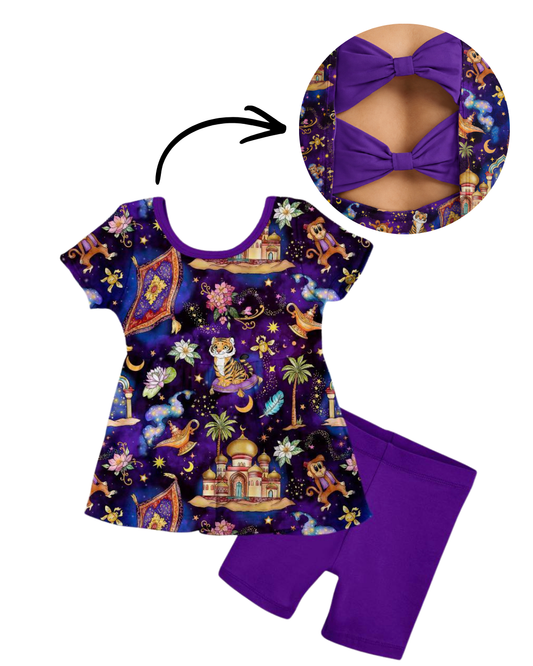 Magic Carpet Ride Bow Back Peplum Biker Set- Royalty Pre-Order
