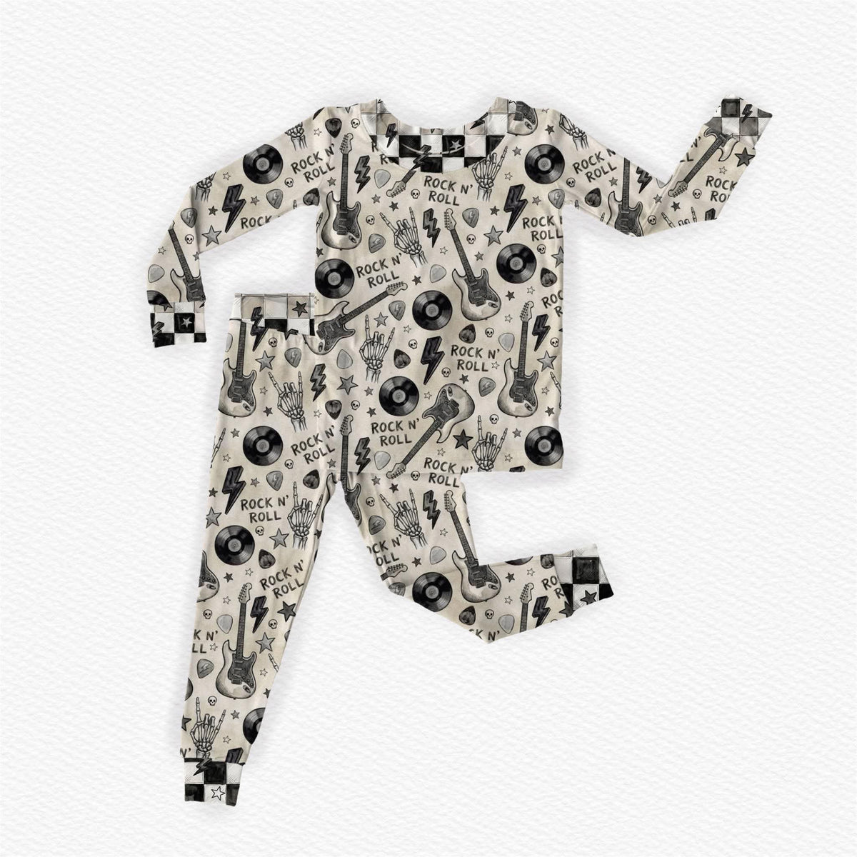 Rock n Roll Long Sleeve/Pant w Fold Over Feet Pj Set- Punk/Rock Pre-Order