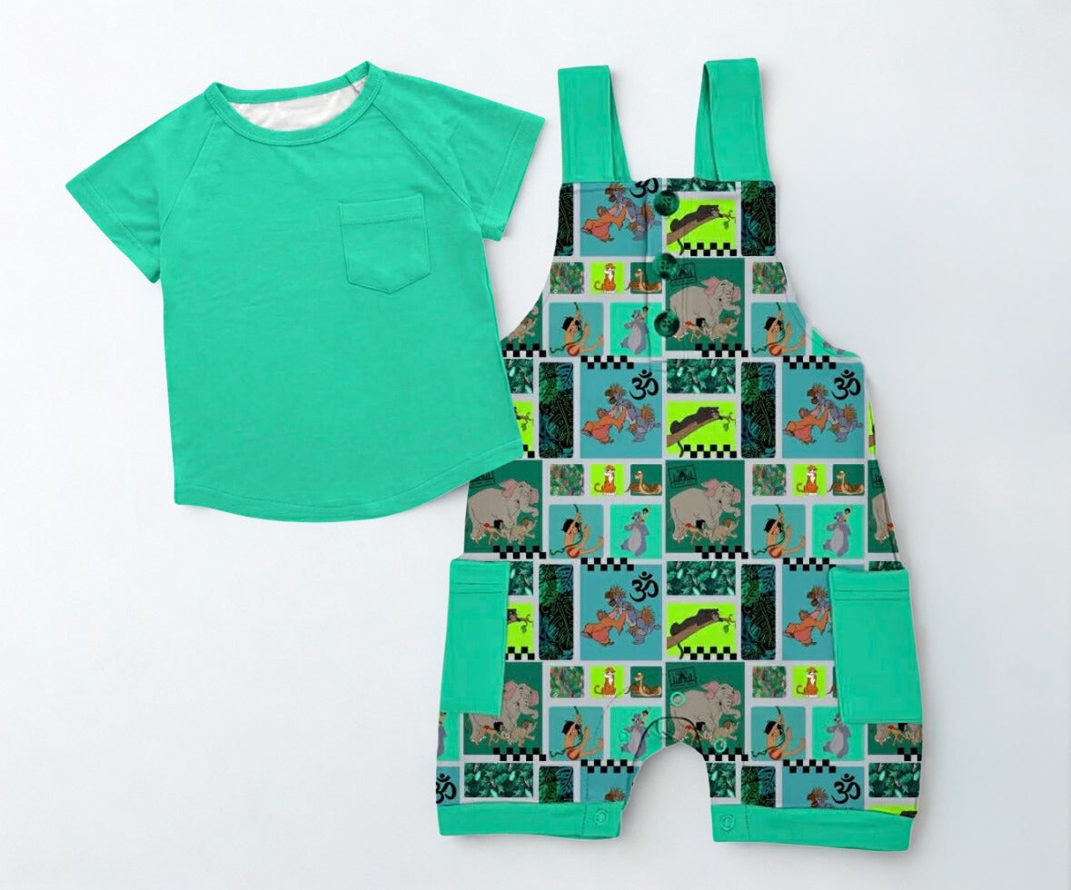 Man Cub Short Overalls w/ Tee- Patchwork Pre-Order