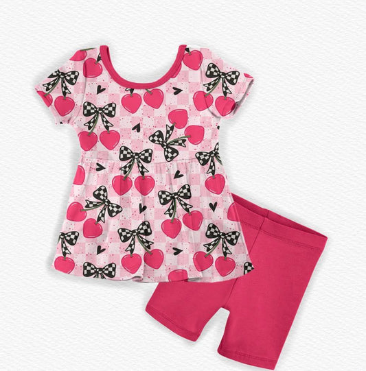 Cherry Bomb Peplum/Short Set- School Pre-Sale