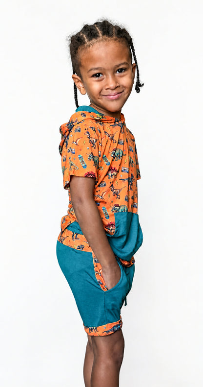 Jurassic Jams Kids Hooded Tee & Short Set- Dino RTS