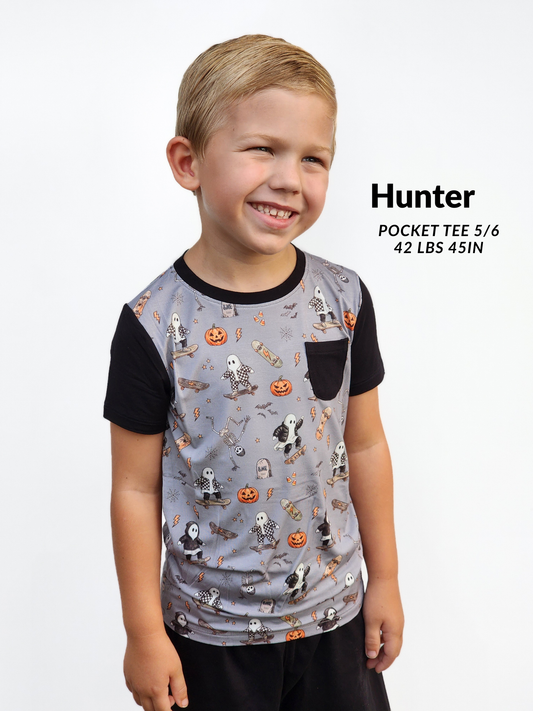 Skater Boo Kids Pocket Tee- Halloween 26 RTS