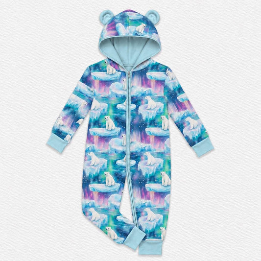 Arctic Circle Hooded Zip Up Romper- Winter Blues Pre-Order