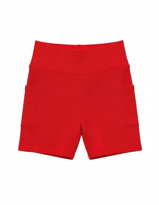 Solid Red Ribbed Women’s Biker Short- 4OJ Pre-Order