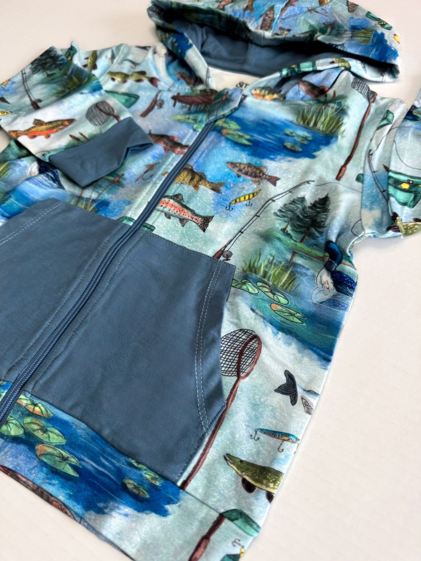 Here Fishy Fishy Kids Hooded Zip Up- RTS