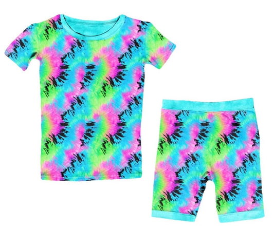 Neon Meltdown Short Sleeve/Short Pj Set- Collab RTS